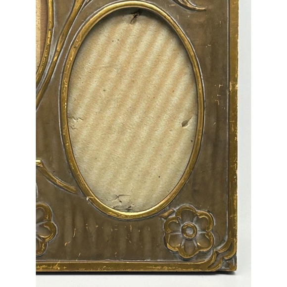 Vtg Hand Carved 11"x10"  Wood Frame Gold Gilt Floral 2 Oval Pictures 5.5x3.75 - Picture 3 of 5